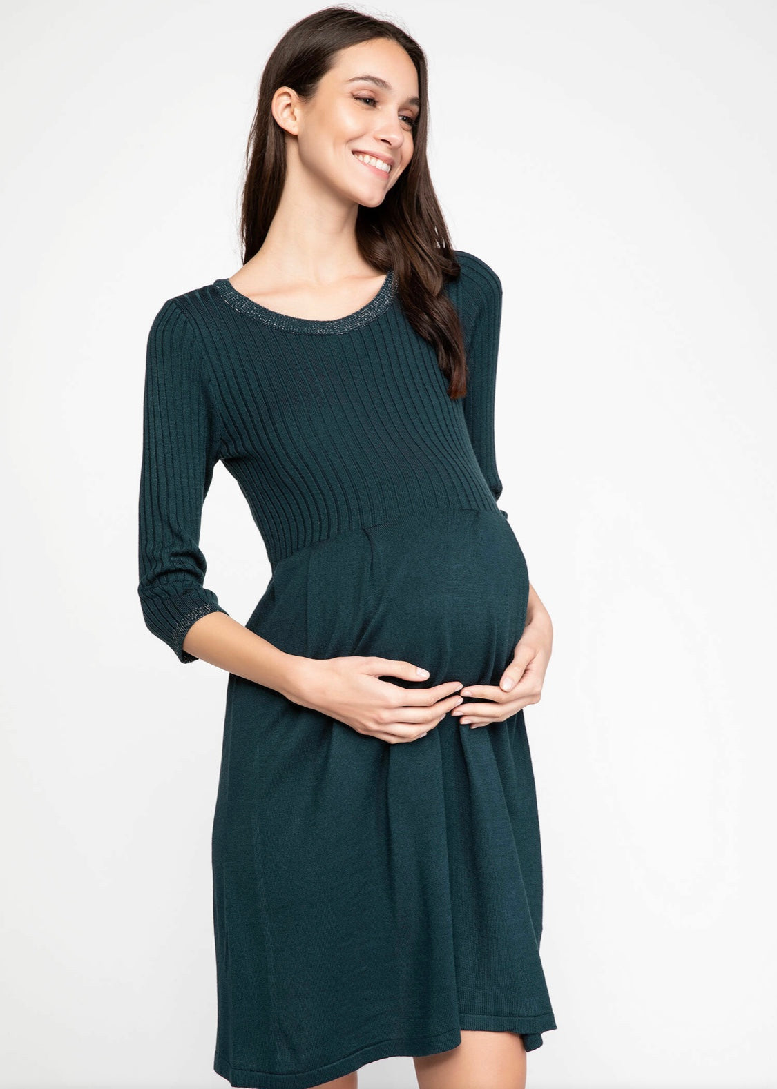 Half Sleeve Pleated Maternity Jumper Dress Fashionably Pregnant